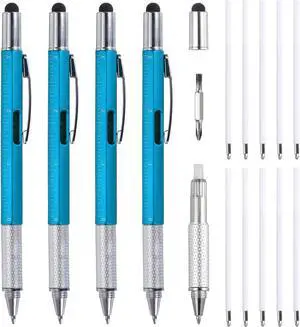 MECCANIXITY 4pcs 6 in 1 Multitool Tech Tool Pen Gifts for Men with Ballpoint Pen, Ruler, Screwdriver, Stylus, Level Gauge, Refills for Christmas Birthday, Blue MECCANIXITY 4pcs 6 in 1 Multitool Tech Tool Pen Gifts for Men with Ballpoint Pen, Ruler, Screwdriver, Stylus, Level Gauge, Refills for Christmas Birthday, Blue