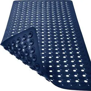 TEESHLY Bath Mat for Tub & Shower, Non Slip Soft Bathmat with Suction Cups & Drain Holes, Machine Washable Bathtub Floor Liner Mats for Bathroom, 35x16 Inch, Navy Blue TEESHLY Bath Mat for Tub & Shower, Non Slip Soft Bathmat with Suction Cups & Drain Holes, Machine Washable Bathtub Floor Liner Mats for Bathroom, 35x16 Inch, Navy Blue
