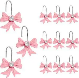 Cute Bow Knot Shower Curtain Hooks Rings, Modern Home Decorativ Rust Resistant Hangers, 12PCS Shower Hooks for Bathroom Shower Rod, Bedroom, Living Room (Pink Bow) Cute Bow Knot Shower Curtain Hooks Rings, Modern Home Decorativ Rust Resistant Hangers, 12PCS Shower Hooks for Bathroom Shower Rod, Bedroom, Living Room (Pink Bow)