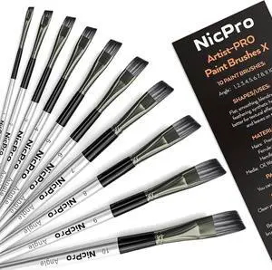 Nicpro 10 PCS Angular Paint Brush Set, Nylon Hair Angled Paint Brushes for Acrylic, Watercolor, Oil, Gouache, Craft, Detail Face Body Art Painting, Base Coating, Artist Paintbrush Kit for Kid & Adult Nicpro 10 PCS Angular Paint Brush Set, Nylon Hair Angled Paint Brushes for Acrylic, Watercolor, Oil, Gouache, Craft, Detail Face Body Art Painting, Base Coating, Artist Paintbrush Kit for Kid & Adult