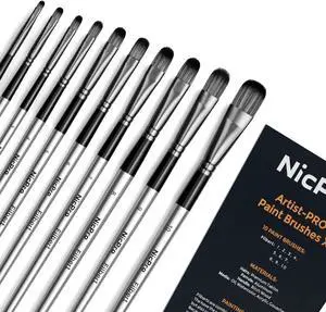 Nicpro 10 PCS Filbert Paint Brushes Art Painting Brush Set for Acrylic Watercolor Oil Gouache Canvas, Craft Detail Face Body Painting, Artist Kit for Kid & Adult Nicpro 10 PCS Filbert Paint Brushes Art Painting Brush Set for Acrylic Watercolor Oil Gouache Canvas, Craft Detail Face Body Painting, Artist Kit for Kid & Adult