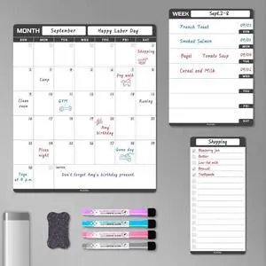 ALEZEL Magnetic Dry Erase Calendar for Refrigerator, Fridge Calendar Set | Includes Vertical Magnetic Monthly Planner Whiteboard & Weekly Dry Erase Board, List Board, 4 Markers + Eraser ALEZEL Magnetic Dry Erase Calendar for Refrigerator, Fridge Calendar Set | Includes Vertical Magnetic Monthly Planner Whiteboard & Weekly Dry Erase Board, List Board, 4 Markers + Eraser