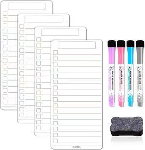ALEZEL Magnetic Dry Erase List Board for Refrigerator | Reusable to Do List Whiteboard Set for Fridge, Includes 4 Dry Erase Shopping Checklist Boards, 4 Markers + Eraser, Colorful ALEZEL Magnetic Dry Erase List Board for Refrigerator | Reusable to Do List Whiteboard Set for Fridge, Includes 4 Dry Erase Shopping Checklist Boards, 4 Markers + Eraser, Colorful