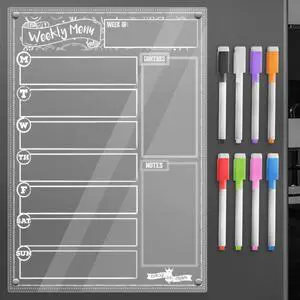 CHALKY CROWN Acrylic Magnetic Weekly Planner - Clear - 14.5" x 10.2" | Clear Refrigerator Meal Planner & Grocery List - Includes 8 Magnetic Markers - Sleek & Easy to Wipe Clean Board CHALKY CROWN Acrylic Magnetic Weekly Planner - Clear - 14.5" x 10.2" | Clear Refrigerator Meal Planner & Grocery List - Includes 8 Magnetic Markers - Sleek & Easy to Wipe Clean Board