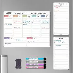 ALEZEL Magnetic Weekly Calendar Whiteboard for Fridge, Refrigerator Dry Erase Weekly White Board, Includes Magnetic Weekly Planner for Fridge with 2 List Boards, 4 Markers + Eraser ALEZEL Magnetic Weekly Calendar Whiteboard for Fridge, Refrigerator Dry Erase Weekly White Board, Includes Magnetic Weekly Planner for Fridge with 2 List Boards, 4 Markers + Eraser
