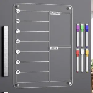 Acrylic Meal Planner Magnetic Menu Board for Kitchen Fridge, 13"x9" Clear Weekly Calendar Planning Board Noteboard Refrigerator Dry Erase Board to Do/Grocery/Shopping Lis Includes 6 Markers Acrylic Meal Planner Magnetic Menu Board for Kitchen Fridge, 13"x9" Clear Weekly Calendar Planning Board Noteboard Refrigerator Dry Erase Board to Do/Grocery/Shopping Lis Includes 6 Markers