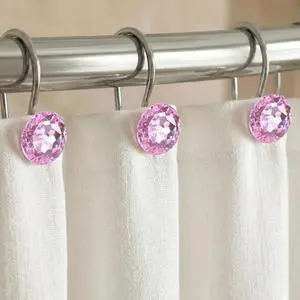 Pink Bling Shower Curtain Hooks: Christmas Bathroom Curtain Rings, 12Pcs | Glam Sparkly Crystal Diamond Shower Hooks, Bright Round Rhinestone Rustproof Hangers, Gift for Xmas Holiday Bathroom Decor Pink Bling Shower Curtain Hooks: Christmas Bathroom Curtain Rings, 12Pcs | Glam Sparkly Crystal Diamond Shower Hooks, Bright Round Rhinestone Rustproof Hangers, Gift for Xmas Holiday Bathroom Decor