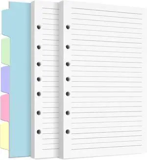 7-Hole Refill Paper, A5 Paper with Binder Dividers, 120 Sheets, 5.6" x 8.3" | 7 Hole Paper Fit Mini Binder and College Ruled, Planner Inserts for A5 Notebook Journal, 100GSM Line Paper 7-Hole Refill Paper, A5 Paper with Binder Dividers, 120 Sheets, 5.6" x 8.3" | 7 Hole Paper Fit Mini Binder and College Ruled, Planner Inserts for A5 Notebook Journal, 100GSM Line Paper
