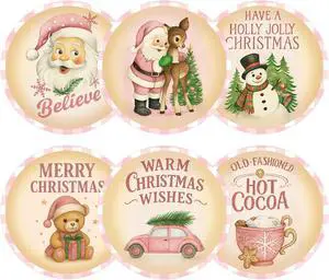 G2PLUS 120Pcs Merry Christmas Stickers - 2'' Round Self-Adhesive Waterproof Holiday Stickers, 6 Designs Pink Buffalo Plaid Xmas Labels for Envelope Seals, Gift Wrapping, Candy Bags, Cards G2PLUS 120Pcs Merry Christmas Stickers - 2'' Round Self-Adhesive Waterproof Holiday Stickers, 6 Designs Pink Buffalo Plaid Xmas Labels for Envelope Seals, Gift Wrapping, Candy Bags, Cards