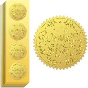 Peacoblue Wonderful Effort Gold Seal Stickers, Embossed Foil Envelope Seals | 100PCS 2 Inch Self Adhesive Gold Stickers, Raised Embossed Design for Invitations, Envelopes, Tickets & Certificates Peacoblue Wonderful Effort Gold Seal Stickers, Embossed Foil Envelope Seals | 100PCS 2 Inch Self Adhesive Gold Stickers, Raised Embossed Design for Invitations, Envelopes, Tickets & Certificates