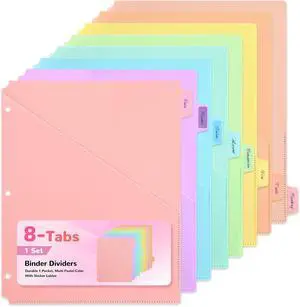 SUIN 8 Tab Binder Dividers with Pockets - Heavy Duty Plastic Dividers for 3 Ring Binder, Letter Size Poly Page Separators with Tabs & Label Stickers, Diamond Texture, 8 Pastel Colors, 1-Pack SUIN 8 Tab Binder Dividers with Pockets - Heavy Duty Plastic Dividers for 3 Ring Binder, Letter Size Poly Page Separators with Tabs & Label Stickers, Diamond Texture, 8 Pastel Colors, 1-Pack