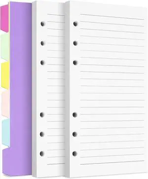 A6 Refill Paper, 6 Hole Planner Inserts with Binder Dividers, 240 Pages | A6 Binder Inserts for Notebook Journal, College Ruled Loose Leaf Paper for 6 Ring Binder A6 Refill Paper, 6 Hole Planner Inserts with Binder Dividers, 240 Pages | A6 Binder Inserts for Notebook Journal, College Ruled Loose Leaf Paper for 6 Ring Binder