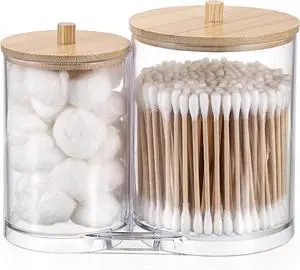 Hipiwe Acrylic Cotton Swab Holder Clear Qtip Dispenser with lid 2 Compartment Bathroom Accessories Storage Canister for Cotton Ball Vanity Makeup Organizer Hipiwe Acrylic Cotton Swab Holder Clear Qtip Dispenser with lid 2 Compartment Bathroom Accessories Storage Canister for Cotton Ball Vanity Makeup Organizer