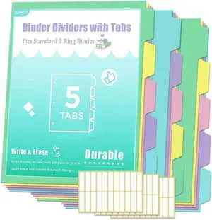 5 Tab Dividers for 3 Ring Binders, Durable Plastic Write & Erase, Page Dividers for 8.5 x 11'' Letter Size Papers, Ideal for Student, Teacher, Macaron Color 3 Sets 5 Tab Dividers for 3 Ring Binders, Durable Plastic Write & Erase, Page Dividers for 8.5 x 11'' Letter Size Papers, Ideal for Student, Teacher, Macaron Color 3 Sets