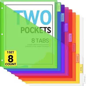 Sooez 8 Count Dividers with Pockets, Binder Dividers with tabs | Binder Dividers for 3 Ring Binders, Binder Divider with Pockets for US Letter Size, Insertable Big Tabs, Multicolor,Set of 1 Sooez 8 Count Dividers with Pockets, Binder Dividers with tabs | Binder Dividers for 3 Ring Binders, Binder Divider with Pockets for US Letter Size, Insertable Big Tabs, Multicolor,Set of 1