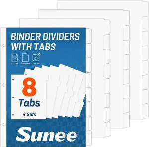 SUNEE Binder Dividers with Tabs for 3 Ring Binder, 8.5 x 11 Paper White Binder Dividers Blank with 8 Tabs, 4 Sets Page Dividers for School, Office and Home, 32 Dividers SUNEE Binder Dividers with Tabs for 3 Ring Binder, 8.5 x 11 Paper White Binder Dividers Blank with 8 Tabs, 4 Sets Page Dividers for School, Office and Home, 32 Dividers