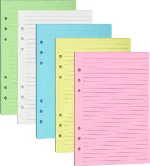 A5 Colorful Lined Filler Paper, 6-Hole Punched | 120GSM Loose-Leaf Paper and Planner Inserts for Notebooks, Journals, and Study Notes,50 Sheets/100 Pages A5 Colorful Lined Filler Paper, 6-Hole Punched | 120GSM Loose-Leaf Paper and Planner Inserts for Notebooks, Journals, and Study Notes,50 Sheets/100 Pages