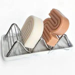 Ceramic Soap Dish, Shower Bar Soap Holder, Soap Dish Tray | Stainless Steel Self Draining Bar Soap Dish Holder W Style Soap Saver for Bathroom, Sink, Kitchen and Countertop, Gray Ceramic Soap Dish, Shower Bar Soap Holder, Soap Dish Tray | Stainless Steel Self Draining Bar Soap Dish Holder W Style Soap Saver for Bathroom, Sink, Kitchen and Countertop, Gray