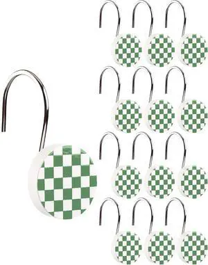 Yalikop Rustic Checkered Shower Curtain Hooks Set of 12 Retro Sage Green and White Round Shower Curtain Rings Modern Decorative Hanger Rings with Metal Hooks for Bathroom Rod and Liner Yalikop Rustic Checkered Shower Curtain Hooks Set of 12 Retro Sage Green and White Round Shower Curtain Rings Modern Decorative Hanger Rings with Metal Hooks for Bathroom Rod and Liner