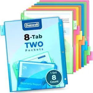 Dunwell 8-Tab Binder Dividers with 2 Pockets for 3-Ring Binders | 8 Insertable Tabs, 2 Storage Pockets, Fits Standard 3-Ring Binders, Assorted Colors Dunwell 8-Tab Binder Dividers with 2 Pockets for 3-Ring Binders | 8 Insertable Tabs, 2 Storage Pockets, Fits Standard 3-Ring Binders, Assorted Colors