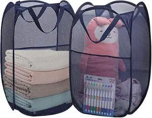 Foldable Clothes Basket Mesh Pop Up Laundry Hamper for Apartment, RV | 2Pack Collapsible Laundry Baskets Wide Opening, Large Side Pocket, Breathable, Space-Saving Blue Portable Storage Laundry Bag Foldable Clothes Basket Mesh Pop Up Laundry Hamper for Apartment, RV | 2Pack Collapsible Laundry Baskets Wide Opening, Large Side Pocket, Breathable, Space-Saving Blue Portable Storage Laundry Bag