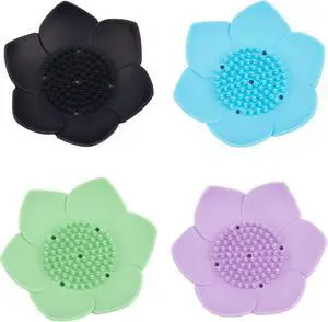 AUEAR, 4 Pack Lotus Flower Shape Silicone Soap Dish Holder Stand for Bar AUEAR, 4 Pack Lotus Flower Shape Silicone Soap Dish Holder Stand for Bar