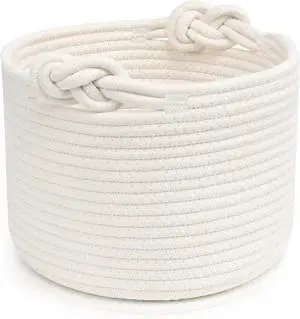 ABenkle Small Woven Basket, Cotton Rope Shelf Storage Basket, Small Round Easter Basket, Cute Basket, Decorative Round Bin for Nursery Bedroom Bathroom, 9.4" x 9.4"x 7.1" Empty Gift Basket ABenkle Small Woven Basket, Cotton Rope Shelf Storage Basket, Small Round Easter Basket, Cute Basket, Decorative Round Bin for Nursery Bedroom Bathroom, 9.4" x 9.4"x 7.1" Empty Gift Basket