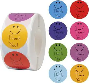 500 Smiley Thank You Stickers, 1 Inch Self-Adhesive Stickers for Envelopes, Holiday Cards, Gift Bags and Small Business Packaging (1 Pack) 500 Smiley Thank You Stickers, 1 Inch Self-Adhesive Stickers for Envelopes, Holiday Cards, Gift Bags and Small Business Packaging (1 Pack)