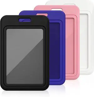 4-Pack Sliding ID Badge Holder Hard Vertical Plastic Card Protector with Clear Window for Office, School, Credit, RFID, or Access Cards 4-Pack Sliding ID Badge Holder Hard Vertical Plastic Card Protector with Clear Window for Office, School, Credit, RFID, or Access Cards