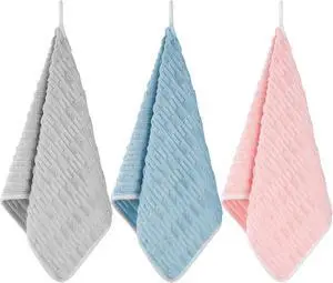 Bathroom Towels Set - 3 Pack - 14 x 29 Inches Lightweight Small Extra-Absorbent Face Cloths and Soft Stripe Fingertip Towel for Bathroom, Guest Room, Children (Grey+Blue+Pink) Bathroom Towels Set - 3 Pack - 14 x 29 Inches Lightweight Small Extra-Absorbent Face Cloths and Soft Stripe Fingertip Towel for Bathroom, Guest Room, Children (Grey+Blue+Pink)
