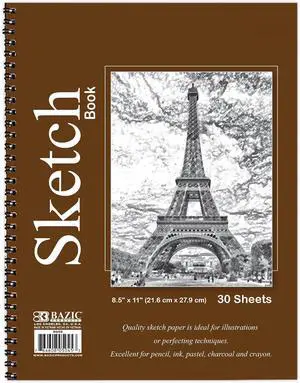 BAZIC Products Spiral Sketch Book, Side Bound, 8.5 x 11 in, 30 Sheets | 30-sheet spiral sketch book, Smooth drawing paper for sketching, Shading, For school and craft projects BAZIC Products Spiral Sketch Book, Side Bound, 8.5 x 11 in, 30 Sheets | 30-sheet spiral sketch book, Smooth drawing paper for sketching, Shading, For school and craft projects