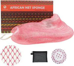 African Net Sponge Authentic African Exfoliating Net Sponge with Knots Real Sapo Sponge with Handles Afro Scrub Net Bath Cloth for Shower (Pink) African Net Sponge Authentic African Exfoliating Net Sponge with Knots Real Sapo Sponge with Handles Afro Scrub Net Bath Cloth for Shower (Pink)