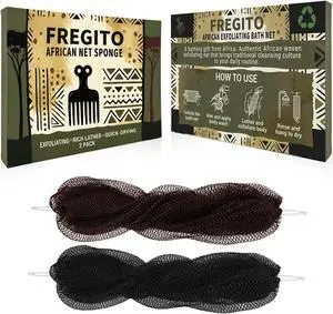 African Net Sponge Authentic, 2Pcs Shower Exfoliating Bath Sponge | 47-Inch Shower Loofah Exfoliating Net Wash Cloth for Body and Back, Quick-Dry Durable Knotted Mesh Scrubber(Black+Brown) African Net Sponge Authentic, 2Pcs Shower Exfoliating Bath Sponge | 47-Inch Shower Loofah Exfoliating Net Wash Cloth for Body and Back, Quick-Dry Durable Knotted Mesh Scrubber(Black+Brown)