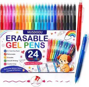 Erasable Gel Pens, 24 Assorted Colors, 0.7mm Fine Point Retractable Gel Ink Pens with Erasers, Smooth Writing Multicolor Pens for Journaling, Note Taking, Planning, Drawing and Art Projects Erasable Gel Pens, 24 Assorted Colors, 0.7mm Fine Point Retractable Gel Ink Pens with Erasers, Smooth Writing Multicolor Pens for Journaling, Note Taking, Planning, Drawing and Art Projects