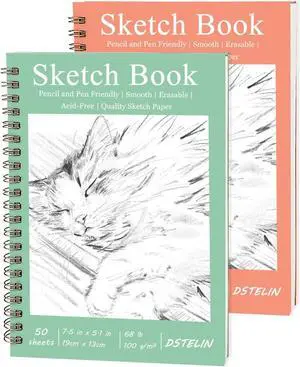 DSTELIN 2 Pack Hardcover Sketchbooks (100 GSM Sketch Paper), 7.5x5.1 Inch Spiral Sketch Book for Sketching, Drawing, Painting, 50 Sheets per Pack, Pink and Green DSTELIN 2 Pack Hardcover Sketchbooks (100 GSM Sketch Paper), 7.5x5.1 Inch Spiral Sketch Book for Sketching, Drawing, Painting, 50 Sheets per Pack, Pink and Green