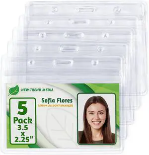 ID Card, Name Tag, Badge Holders - 3.5x2.25, 5 PK, Horizontal Sealable | EcoEarth clear plastic identification card holders with soft edge and zipper seal, pre-punched holes for all lanyard clips ID Card, Name Tag, Badge Holders - 3.5x2.25, 5 PK, Horizontal Sealable | EcoEarth clear plastic identification card holders with soft edge and zipper seal, pre-punched holes for all lanyard clips