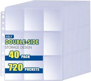 ABLY 720 Pocket Double Sided Card Sleeves, 9-Pocket, for 3 Ring Binder | 40 pages, trading card protector sheets for Pokemon, baseball, Skylanders, clear plastic, fit 3-ring binder ABLY 720 Pocket Double Sided Card Sleeves, 9-Pocket, for 3 Ring Binder | 40 pages, trading card protector sheets for Pokemon, baseball, Skylanders, clear plastic, fit 3-ring binder