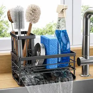Cisily Sink Caddy Sponge Holder for Kitchen with Brush Holder and Stainless Steel Self Drain Tray, Rustproof Kitchen Sink Organizer for Sponge, Soap Dispenser Storage Accessories Cisily Sink Caddy Sponge Holder for Kitchen with Brush Holder and Stainless Steel Self Drain Tray, Rustproof Kitchen Sink Organizer for Sponge, Soap Dispenser Storage Accessories