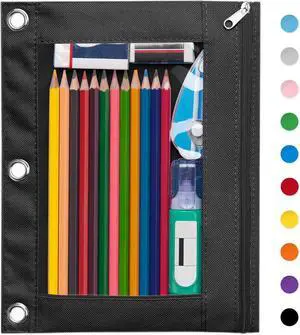 Forvencer Pencil Pouch for 3 Ring Binder, Large Pencil Case Pouch Binder | Zipper Pencil Pouch Pencil Bag with 3 Reinforced Grommets, Pen Bag, Clear Window Pencil Case, Binder Pencil Pouch Box, Black Forvencer Pencil Pouch for 3 Ring Binder, Large Pencil Case Pouch Binder | Zipper Pencil Pouch Pencil Bag with 3 Reinforced Grommets, Pen Bag, Clear Window Pencil Case, Binder Pencil Pouch Box, Black