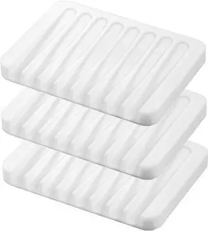 Self Draining Soap Dishes, 3 Pcs Silicone Soap Saver, Waterfall Drainer Soap Holder for Bathroom, Extend Soap Life, Keep Soap Bars Dry Clean & Easy Cleaning (White) Self Draining Soap Dishes, 3 Pcs Silicone Soap Saver, Waterfall Drainer Soap Holder for Bathroom, Extend Soap Life, Keep Soap Bars Dry Clean & Easy Cleaning (White)