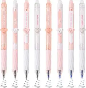 8 Pcs Cute Erasable Gel Pens with Erasers, 0.5 mm Fine Point Black & Blue Ink Pens, Smooth Writing Retractable Pen for Note Taking and Crossword Puzzles (Pink) 8 Pcs Cute Erasable Gel Pens with Erasers, 0.5 mm Fine Point Black & Blue Ink Pens, Smooth Writing Retractable Pen for Note Taking and Crossword Puzzles (Pink)