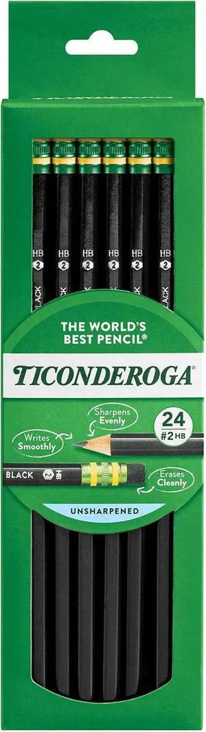 Ticonderoga Wood-Cased Pencils, 2 HB Soft, Black, 24 Count Ticonderoga Wood-Cased Pencils, 2 HB Soft, Black, 24 Count