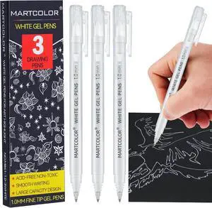 MARTCOLOR White Gel Pens, 3 Pack 1.0mm Extra Fine Point White Gel ink Pens | Opaque Archival Ink Pen for Black Paper Drawing, Art Highlight, Illustration, Bullet Journaling, Card Making & DIY Projects MARTCOLOR White Gel Pens, 3 Pack 1.0mm Extra Fine Point White Gel ink Pens | Opaque Archival Ink Pen for Black Paper Drawing, Art Highlight, Illustration, Bullet Journaling, Card Making & DIY Projects