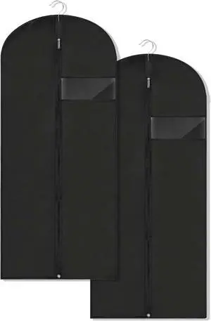Garment Bags for Hanging Clothes, 45'' Suit Bag Cover for Storage and Travel, Dress Bags for Gowns Long, 2 Pack (Black) Garment Bags for Hanging Clothes, 45'' Suit Bag Cover for Storage and Travel, Dress Bags for Gowns Long, 2 Pack (Black)