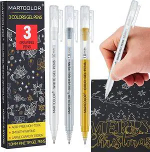 MARTCOLOR Gold Silver White Gel Pens, 3 Pack 1.0mm Fine Point Gel ink Pens | Opaque Archival Ink Pen for Black Paper Drawing, Art Highlight, Illustration, Bullet Journaling, Card Making & DIY Projects MARTCOLOR Gold Silver White Gel Pens, 3 Pack 1.0mm Fine Point Gel ink Pens | Opaque Archival Ink Pen for Black Paper Drawing, Art Highlight, Illustration, Bullet Journaling, Card Making & DIY Projects