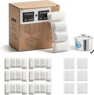 12 Packs Replacement Filters for LUMOVET 2.8L Cat Water Fountain | 6 Pack Filters + 6 Pack Sponges 4 Months Set 12 Packs Replacement Filters for LUMOVET 2.8L Cat Water Fountain | 6 Pack Filters + 6 Pack Sponges 4 Months Set