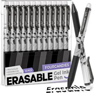 Four Candies Black Erasable Pens, 0.7 mm Fine Point Pens, 12 Pack | Make Mistakes Disappear, Erasable Pens Black, Retractable Erasable Pens for School, Journaling & Office Writing Four Candies Black Erasable Pens, 0.7 mm Fine Point Pens, 12 Pack | Make Mistakes Disappear, Erasable Pens Black, Retractable Erasable Pens for School, Journaling & Office Writing