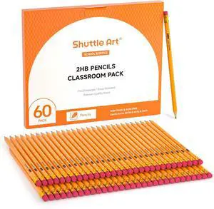 Shuttle Art 60 Pack Pencils, #2 HB, Pre-sharpened Pencils with Top Erasers, Premium Woodcased Yellow Pencil Bulk for Classroom & School Supplies, Writing and Drawing Shuttle Art 60 Pack Pencils, #2 HB, Pre-sharpened Pencils with Top Erasers, Premium Woodcased Yellow Pencil Bulk for Classroom & School Supplies, Writing and Drawing