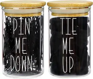 MOMEEMO Apothecary Jars with Lids for Bathroom Storage Organizer | Hair Tie Organizer, Bobby Pin Holder, Bamboo Bathroom Accessories, Hair Ties & Pins MOMEEMO Apothecary Jars with Lids for Bathroom Storage Organizer | Hair Tie Organizer, Bobby Pin Holder, Bamboo Bathroom Accessories, Hair Ties & Pins