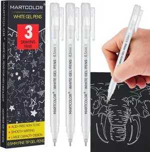 MARTCOLOR White Gel Pens, 3 Pack 0.5mm Extra Fine Point White Gel ink Pens | Opaque Archival Ink Pen for Black Paper Drawing, Art Highlight, Illustration, Bullet Journaling, Card Making & DIY Projects MARTCOLOR White Gel Pens, 3 Pack 0.5mm Extra Fine Point White Gel ink Pens | Opaque Archival Ink Pen for Black Paper Drawing, Art Highlight, Illustration, Bullet Journaling, Card Making & DIY Projects